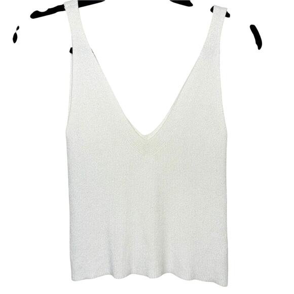 White Deep V Front & Back Sleeveless Tight Knit Tank Top Crop Sweater Small - Picture 1 of 10